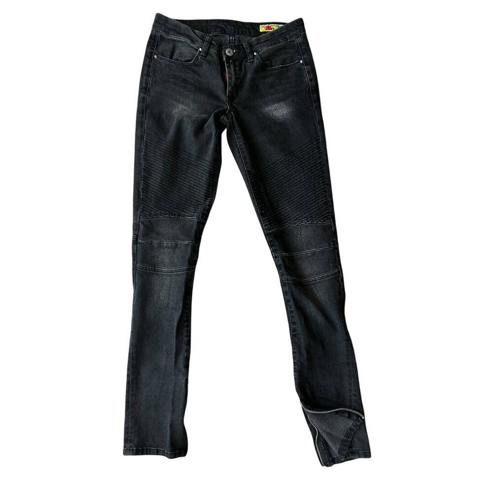 EUC Blank NYC Skinny Moto Ribbed Panels Ankle Zip Jeans Black Women's Size 27